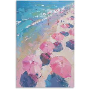Pvnhdhsanjd Aesthetic Pink Blue Beachy Wall Art Coastal Summer Home Decoration Living Room Kitchen Decoration Canvas Painting Poster Mural Prints 08x12inch(20x30cm) (Unframe-style)