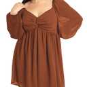 SCOMCHIC Women's Plus Size Puff Long Sleeve Dresses Sweetheart Neckline A Line Short Wedding Guest Cocktail Dress Rust (Brown, XXXL)
