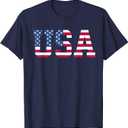 USA American Flag Patriotic Red White Blue Stars & Stripes T-Shirt, Large, Navy Blue 
