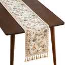 ISAENNE Designer Linen Table Runner 87 Inches Long,Elegant Floral Bird Pattern Table Runners for Dining Room,Farmhouse Rustic Kitchen Decor,Thanksgiving,Christmas,12"*87"-Cornucopia