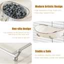 Ceramic Fruit Bowl for Kitchen Counter - 3 Tier Fruit Basket with Metal Stand, Tiered Fruit Stand for Countertop, Snack, Nuts, Cake, Dessert, Cute (Silver-rimmed, Small) S1