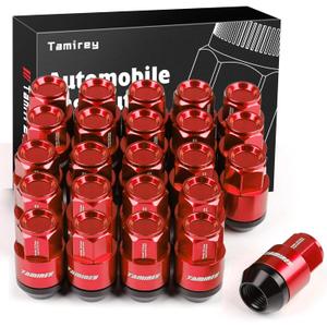 24pcs M14x1.5 Lug Nuts with Forged Aluminum Alloy Material Shell, 24 mm width/42mm Height, Compatible with 2014-2022 Ram 2500 3500, 2003-2016 Ford F250 F350 (Red)