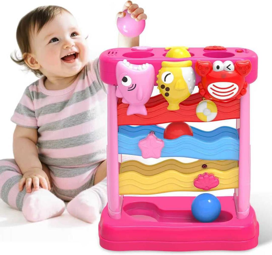 Musical Toys for 1 2 3 Years Old Toddlers Girls, Interactive Feeding Toy with Music & Balls, Montessori Education Toys for Baby 12-18 Months, Christmas Birthday Gifts for Aged 1-3 Year Toddler