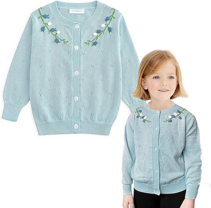 Curipeer Little Girls Cardigan Sweater Buttons Long Sleeve Toddler Knitted Jacket 4-5T