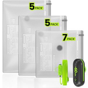 (17PACK) Travel Vacuum Bags with USB Pump-Portable Vacuum Packing Seal for for Travel & Home, Vacuum Compression Packing Seal Bags for Clothes, Bedding & Seasonal Storage (17Combo Travel Size)
