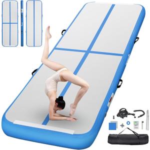 FBSPORT Gymnastics Training Mats Inflatable Air Gymnastics Mat 4/8 inches Thickness Inflatable Floor Mats for Home Use/Training/Cheerleading/Yoga/Water with Pump (10ft*3.3ft*4in(3*1*0.1m), Blue)