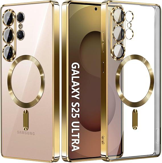 Compatible with Samsung Galaxy S25 Ultra CaseOnly.Magnetic Cover for S25 Ultra. Glossy Slim Thin Soft funda capa para for Galaxy S25 Ultra 6.9 inch.Compatible with MagSafe (Gold)