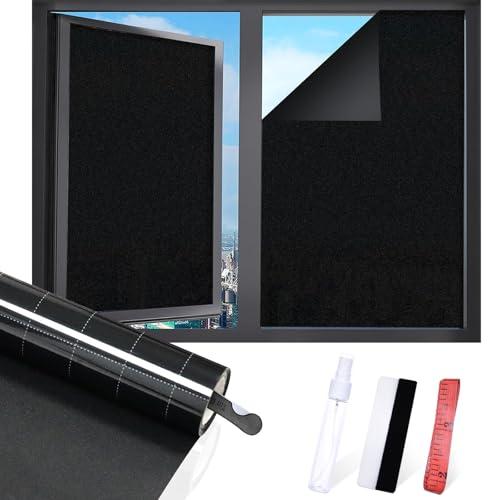 Window Film, Total Blackout Window Privacy Film, Blocks 100% of UV and Light Rays Window Film No Glue Black Window Tint for Home Office with Free Installation Tools, 29.5 Inch X 13.1 Feet, Black Pack of 2 rolls