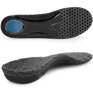 riemot Men's Arch Support Warm Insoles Comfort Replacement Shoe Inserts Lamb Wool Plantar Fasciitis Relief High Arch Orthotics Inserts for Work Boots Slippers Grey US12/ EU45