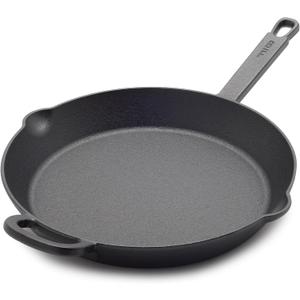 GreenPan x Bobby Flay 12 Cast Iron Pre-Seasoned Skillet with Helper Handle, Professional Grade Heavy Duty, Induction, Pour Spouts, Versatile Stovetop, Oven, BBQ Grill Fire, Indoor/Outdoor Use, Black