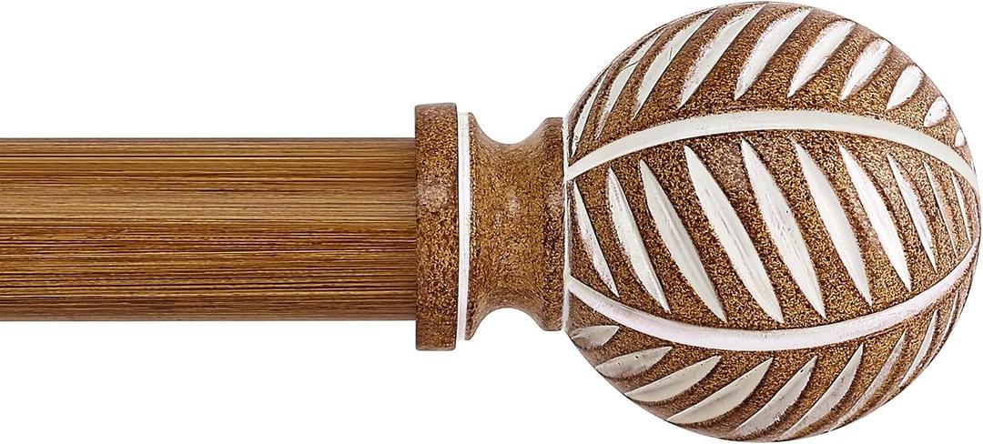 Wood Boho Curtain Rods for Windows:Wooden Farmhouse Decorative Curtain Rod for Bedroom Living Room,Heavy Duty Adjustable Rustic Bamboo Drapery Rods with Imitation Wood Grain Finials,Brown 36-88"