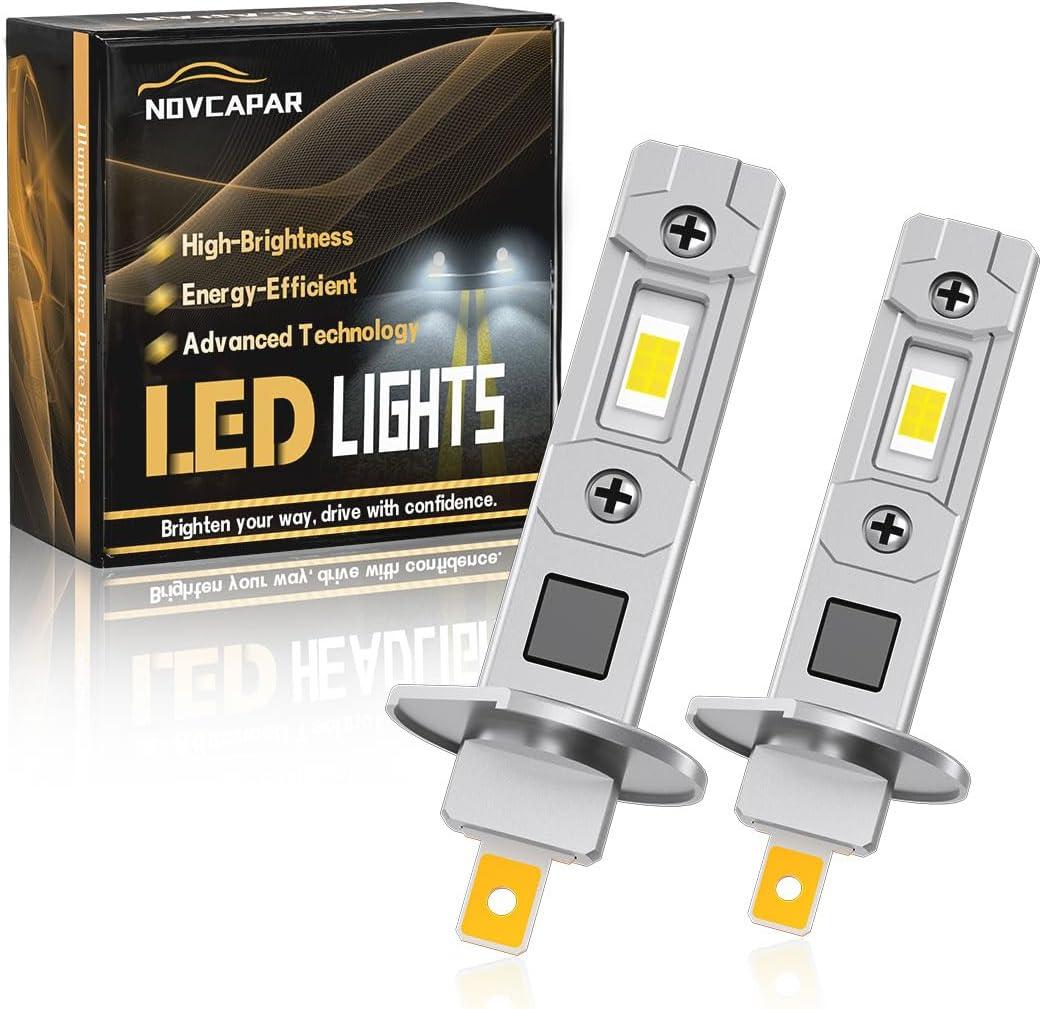 H1 LED Bulbs, 24000LM Super Brightness high Beam and Low Beam, 6500K Cool White Fanless Fog Lights Bulbs, 1:1 Mini Size Plug and Play, Non-Polarity, Pack of 2