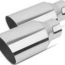2.5 inch Inlet Exhaust Tip, 4" Outlet 9" Overall Length Stainless Steel Exhaust Tail Pipe, Weld-On, Rolled Edge, Slant Sleek Angle Cut, Polished Tailpipe, Silvery, 2Pcs