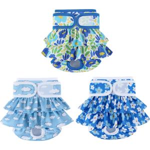 Washable Dog Diapers Female 3 Pack Reusable Highly Absorbent Puppy Diapers, Premium Doggie Diapers, Durable Leak-Proof Dot Doggy Diapers for Period Heat Incontinence Potty Training, XS