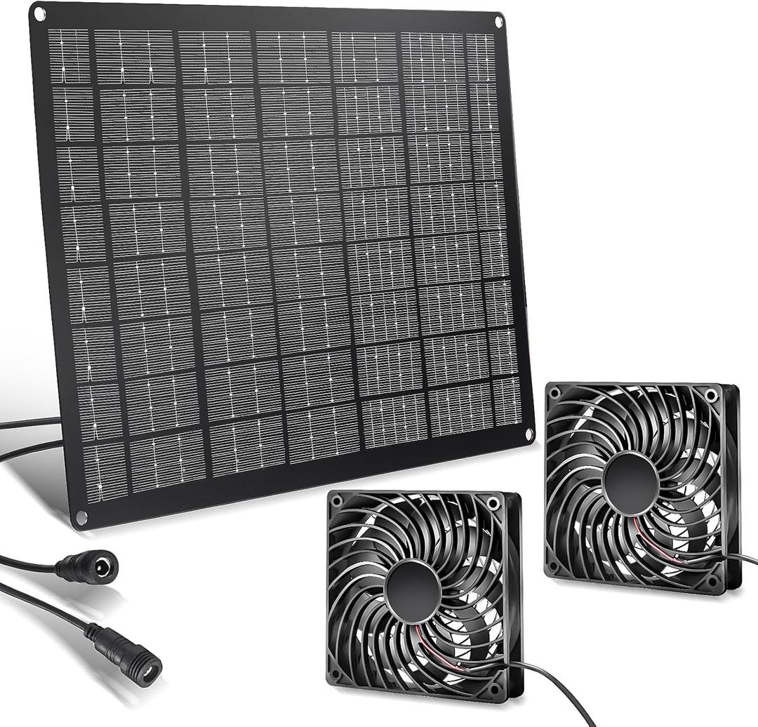 Solar Exhaust Fan 15W Solar Powered Exhaust Fan Kit, 2 Mini Fans, Portable Ventilation Solar Fan for Chicken Coops, Dog Houses, Greenhouses, Pet Homes, Gardens