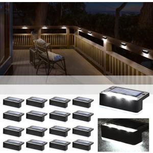 SOLPEX Solar Fence Lights, 6 LEDs Solar Lights Outdoor Waterproof Solar Powered for Deck, Stair, Front Porch, Balcony, Walkway, Garden, Yard, Patio, Pool Decor, IP65 Waterproof (16 Pack, Cold White) (Black)