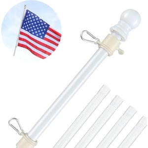 White Flag Poles for Outside House - 5ft Tangle Free Flag Pole for House,Heavy Duty Metal Flagpole Hardware for 3x5 American Flags,Outdoor Flagpoles Mount for Porch,Car,Truck,Boat (without Bracket)