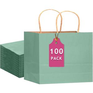 qiqee 100PCS Large Gift Bag with Handles Bulk 13"x4.5"x10" Gift Bags Kraft Light Blue Multiple Uses (32x11x25cm,Wide Large)