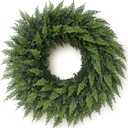 24" Real Touch Cedar Wreath for Front Door, Artificial Christmas Wreaths Faux Cedar Green Fake Pine Needles Wreath for Front Door Wall Windows Indoor Outdoor Christmas Decor