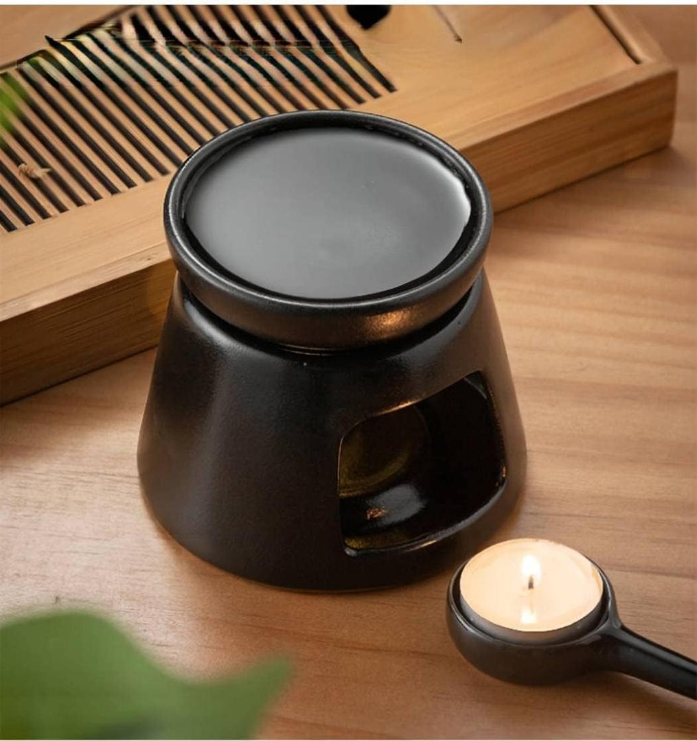 Hand Large Capacity Made Essential Oil Burner Wax Melt Burners, Aromatherapy Aroma Burner Ceramic Oil Diffuser Candle Tealight Holder Home Bedroom Decor Black