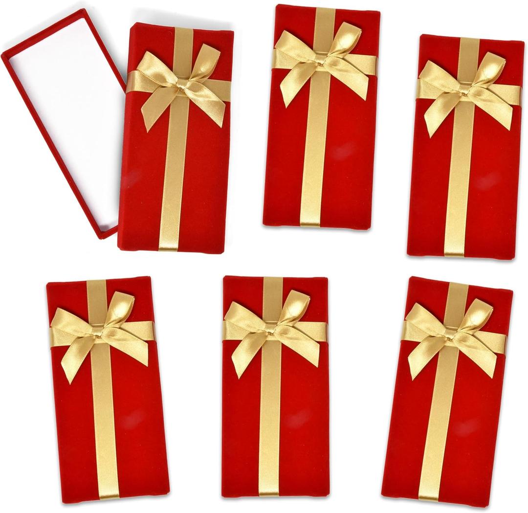 Gift Boutique - Christmas Cash Card Gift Box Holder Pack of 6, Red Velvet with Gold Bow Holiday Gifts Greeting Cards Present Wrap Rectangle Boxes Money Holders Party Favor Decor for Party Decorations