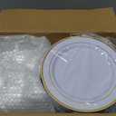 I00000 200 Pcs Gold Plastic Plates - Disposable Party Plates Include 100 Dinner Plate and 100 Elegant Dessert Plate Perfect for Party, Holiday, Wedding & Birthday