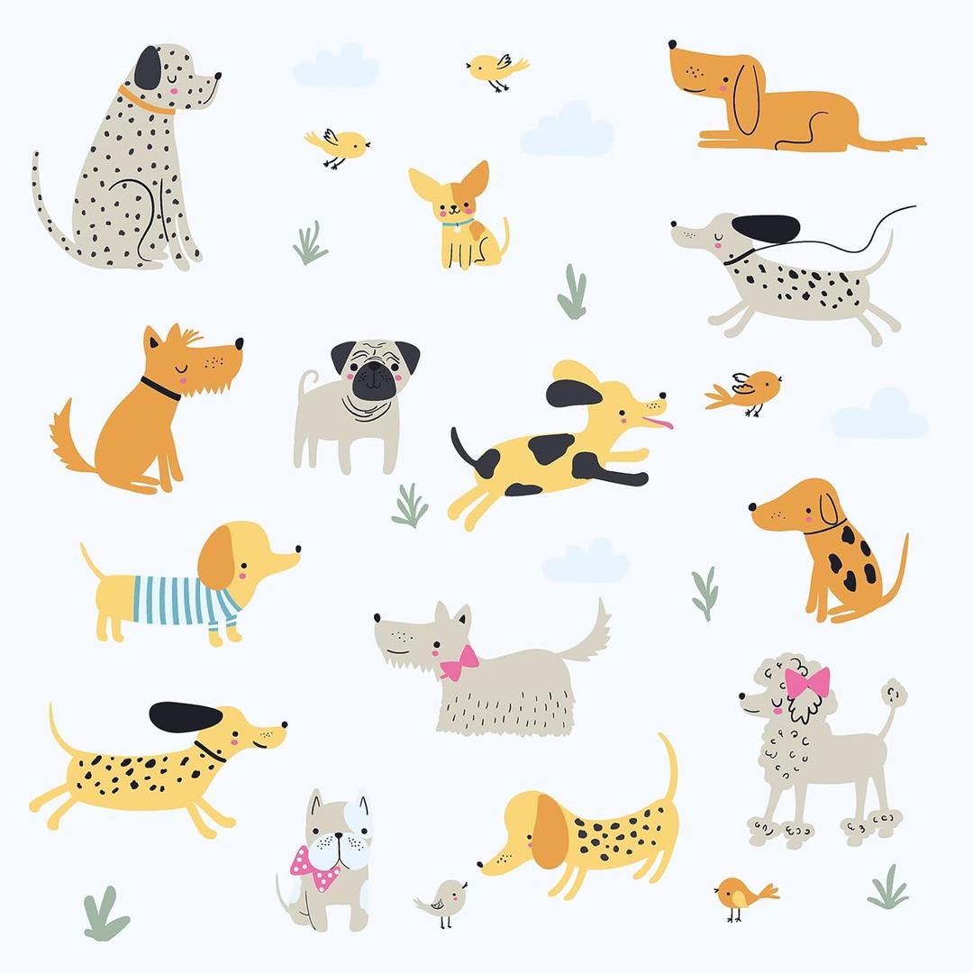 Dog Peel and Stick Wallpaper Cute Whimsical Puppy Animal Wallpaper for Nursery Kids Room Waterproof Self Adhesive Lively Dog Theme Contact Paper for Cabinets Removable Vinyl Film 12''x100''