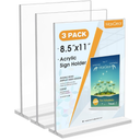MaxGear 3 Pack Acrylic Sign Holder 8.5 X 11, Plastic Paper Holder With Vertical Slanted Back, Picture Photo Frames Display Stand Flyer and Document Organizer for Office Desktop Use