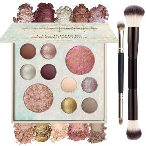 UCANBE Full Size Baked Makeup Palette Set - Include Blush, Bronzer, 8 Eyeshadows & Brushes, Pigmented All-in-One Face & Eye Compact Powder Beauty Holiday Gift Kit for Starter & Pros, Travel Friendly