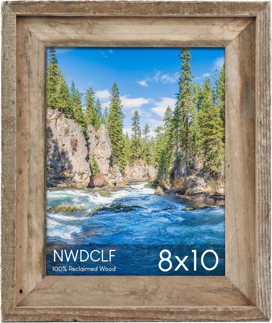 Rustic 8x10 Picture Frame, Reclaimed Barnwood Photo Frame with Real Glass, Distressed Natural Wood Frame for Wall and Tabletop Display, Farmhouse Country Home Office Cabin Dcor