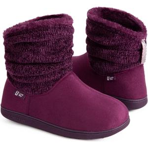 LongBay Women's Warm Chenille Knit Bootie Slippers Memory Foam Comfy Suede Fluffy Faux Fur Boots House Shoes (7-8, Purple)