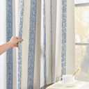 jinchan 100% Blackout Curtains 63 Inches Long for Bedroom, Boho Insulated Curtains Blue Printed on Beige Geometric Drapes Back Tab Rod Pocket Room Darkening Retro Farmhouse Pattern 2 Panels