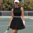 Golf Dress for Women Tennis Dresses Elastic Waist Polo Collar Sleeveless Sport Active Exercise Workout Athletic Dress (Black, L)
