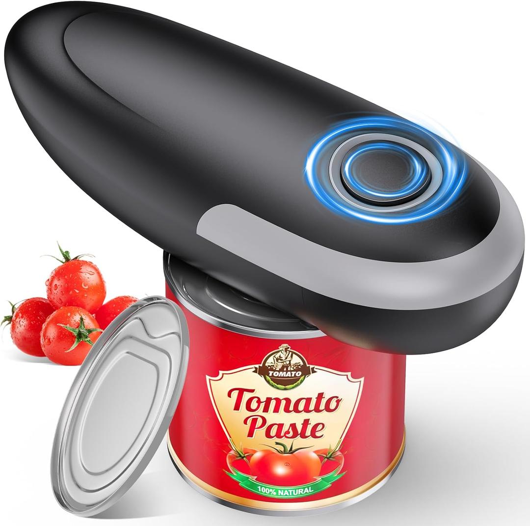 One Touch Electric Can Opener Fits All Can Sizes, Electric Can Openers for Kitchen Food Safe with Smooth Edge, Kitchen Gadgets Battery Operated Can Openers for Seniors, Arthritis and ChefBlack)