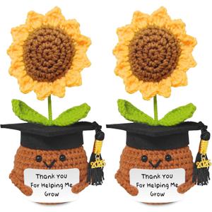 Teacher Appreciation Gifts, Handmade Crochet Sunflower Teacher Gifts, Thank You for Helping Me Grow, Daycare Teacher Appreciation Gifts for Women Men, End of Year Graduation Teacher Gifts (2)