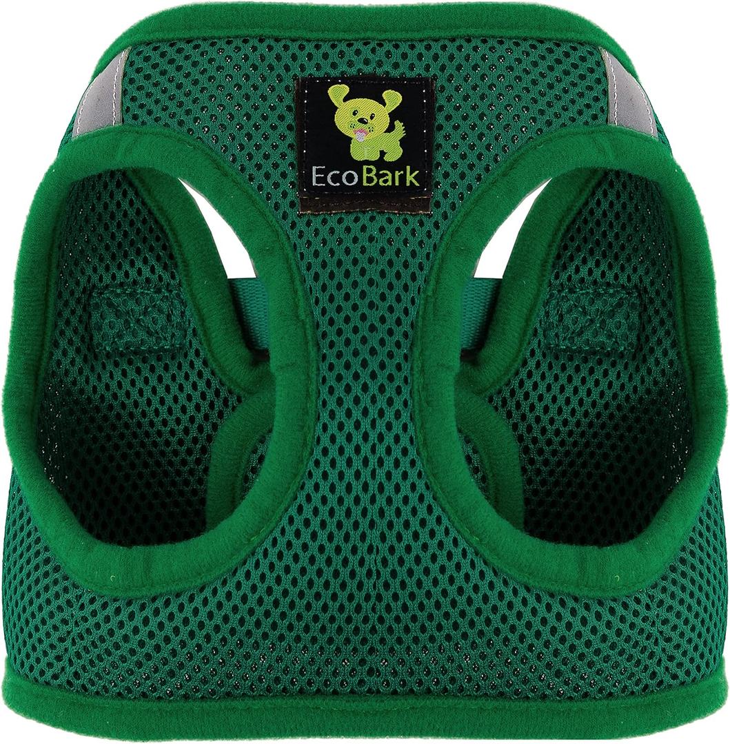 EcoBark Premium Quality Small Dog Harness - Step in Reflective Luxury Soft Mesh Harnesses for Puppies, Toy Breeds, & Small Dogs - Comfortable & Safe Body Halter - Adjustable Pet Vest (Small- 7 to 10 lbs - Chest Up to 14 in (Pack of 1), Green)