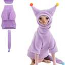 Sphynx Cat Clothes, Warm Cat Jumpsuit with Hat and Tail Cover, Full Set for Hairless Cats, Cornish Rex and Devon Rex (Purple, XXL(10-11lbs))
