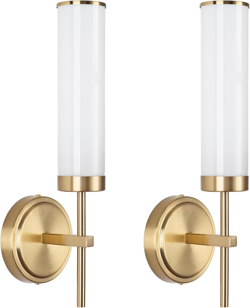 Wall Sconces Set of Two,Modern Bathroom Sconces Wall Lighting with Opal White Glass Shade,60W 16" Gold Sconces Wall with Clear Glass Shade for Living Room Corridor Mirror Bedroom Stairs (Hard Wired, Gold&Milky-Hard Wired)