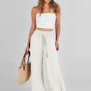 ANRABESS Women's Linen Pants Summer Casual Palazzo Beach Pant Drawstring High Waist Wide Leg Trousers Vacation Outfits Medium Beige