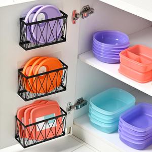 3 Pack Cabinet Organizer - Adhesive Lid Organizer Slim Space Wall Mounted Inside Cabinet Door Storage for Kitchen, Bathroom, Pantry, Under Sink