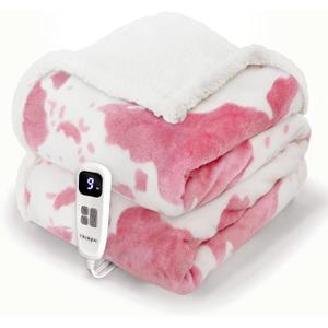 Cow Print Heated Throw Blanket Electric Blanket-Heating Blanket Throw with 10 Heat Levels & 10 Hours Auto-Off, Cozy Soft Fleece Sherpa, Washable, 50 x 60 Inches Cow Print Pink (04 - Pink Ombre-white)