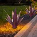 2 PCS Metal Agave Sculpture Decoration, Vintage Country Hand-Painted Sculpture DIY Metal Agave Plant, Home Garden Courtyard Lawn Outdoor Decoration (Serrated Purple)