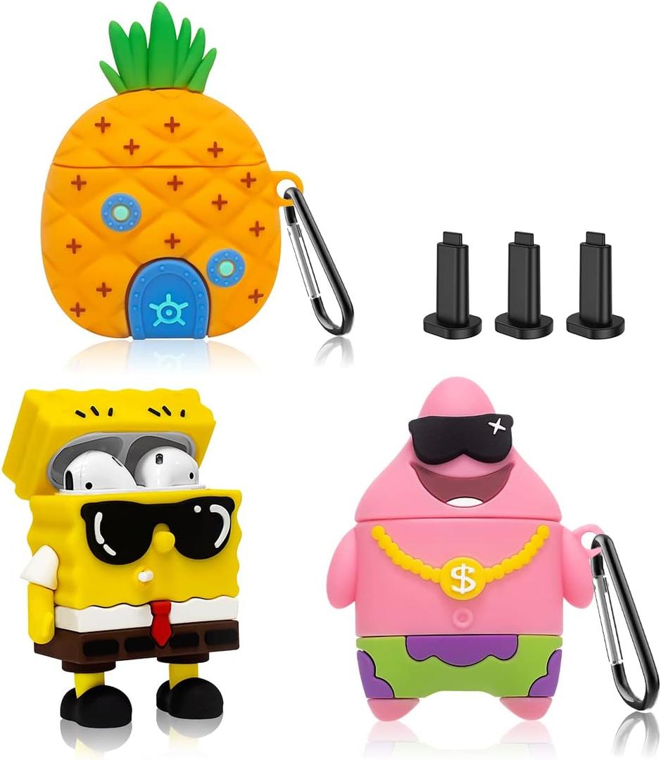 [3 Pack] Funny Airpod Case for AirPod 2/1, 3D Cartoon Character Cute Airpods 1&2 Case Kawaii AirPods 1/2 Cover for Men Boys Gift Protective Silicone Case with Keychain Accessories