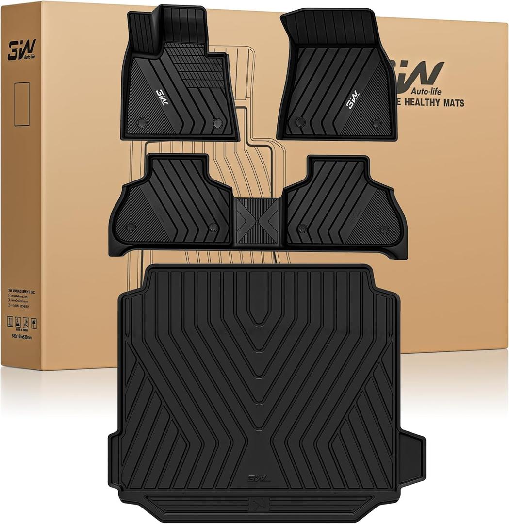 3W Floor Mats & Cargo Liner Custom Fit for BMW X5 2019-2024 2025 2026 40i/45e/50e/50i/M/M50i/M60i TPE All-Weather Full Set Heavy Duty Floor Liner and Trunk Mat Accessories (Only for 5 Passenger)