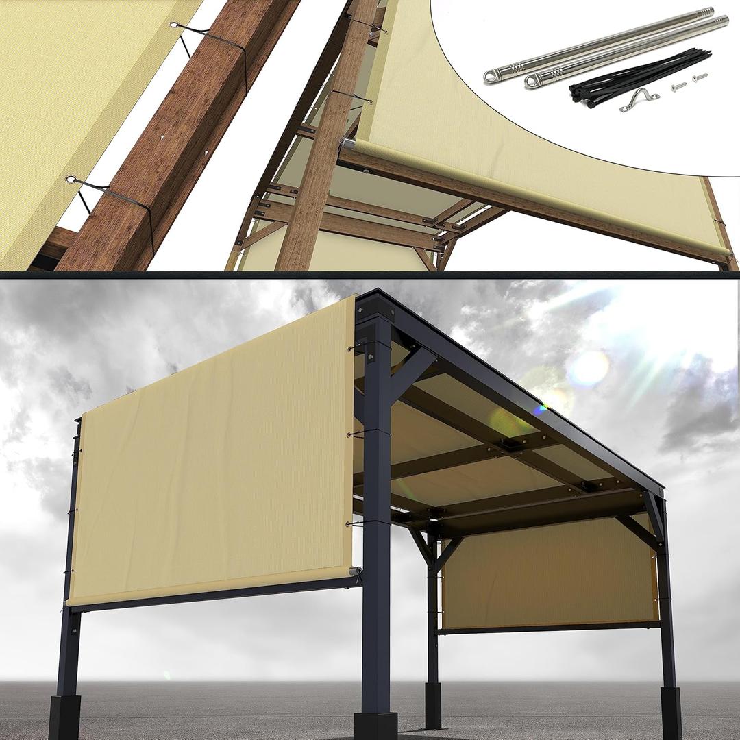 Royal Shade 8' W x 12' L Beige Pergola Sun Shade Canopy Replacement Cover with Stainless Steel Weighted Rods, 95% UV Blockage, Commercial Grade 260 GSM for Outdoor Patio