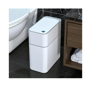 MOPALL Small Bathroom Trash Cans with Lids,Motion Sensor Bathroom Trash Can,Narrow Waterproof Plastic 3.5 Gallon Automatic Adsorption Touchless Garbage Can,White