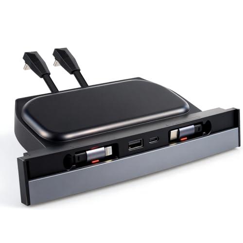 Waterproof USB Hub for Tesla Model 3 and Model Y - 2023/2022/2021 Dock with 4-Port Retractable Charging Cable Supporting Fast Charging (not Compatible with 2024 Model 3)