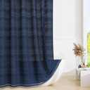 Long Boho Farmhouse Shower Curtain Set with Tassel, Linen Bohemian French Country Chic Bathroom Shower Curtain Set, Modern Striped Textured Shower Curtain 72x78 - Navy Blue