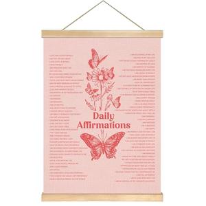 Daily Affirmations Wall Art Poster, 14x18.5 Inch Linen Canvas Wall Hanging Poster, Positive Quotes Motivational Decor for Self Love, Confidence, Mindfulness, Classroom, Office, or Bedroom(Pink-Butterfly)