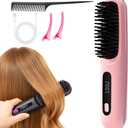 Go Brush Pro 2026, Portable Straightener Brushs for Travel, with LCD Temperature Display, Fast Heating Cordless Mini Hair Brushs (Pink)